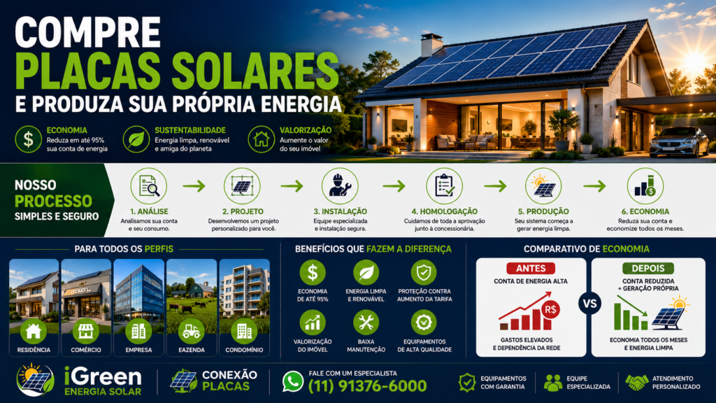 Comprar placas solares com projeto completo da iGreen Conexão Placas